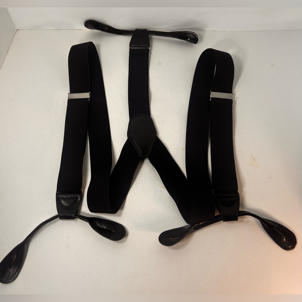 Black Suspenders With Leather Button Loops. One Size